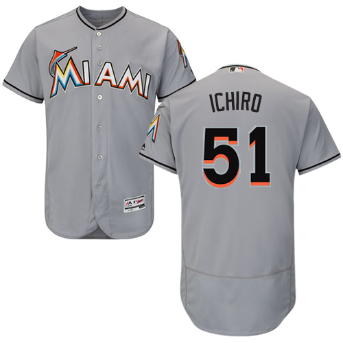 marlins #51 Ichiro Suzuki Grey Flexbase Authentic Collection Stitched MLB Jersey - Click Image to Close